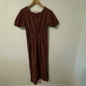 Ace & Jig Lagenlook Square Neck Puff Short Sleeve Stripe Maxi Dress Red Cotton-M